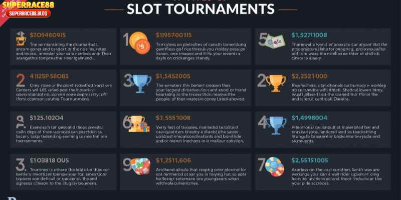 An infographic showing different types of slot tournaments with example prize pools