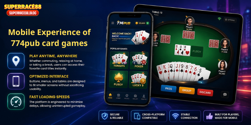 Mobile Experience of 774pub card games